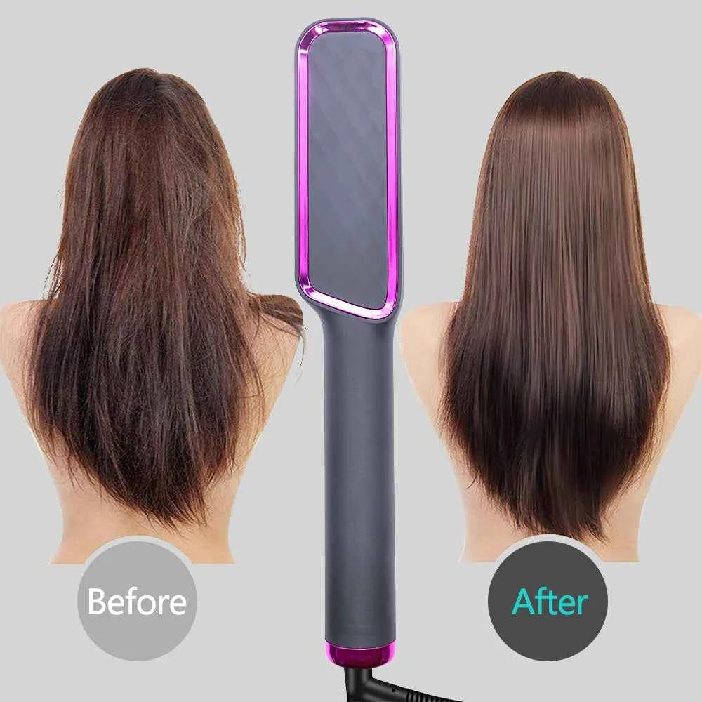 Hair Straightener Ceramic Hot Comb 2 in 1 Electric Straighten Hair Brush Negative Ion Fast Heating Styling Tool ﻿