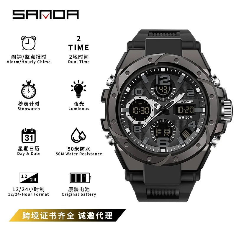 SANDA Waterproof Sports Watch Digital Couple Outdoor