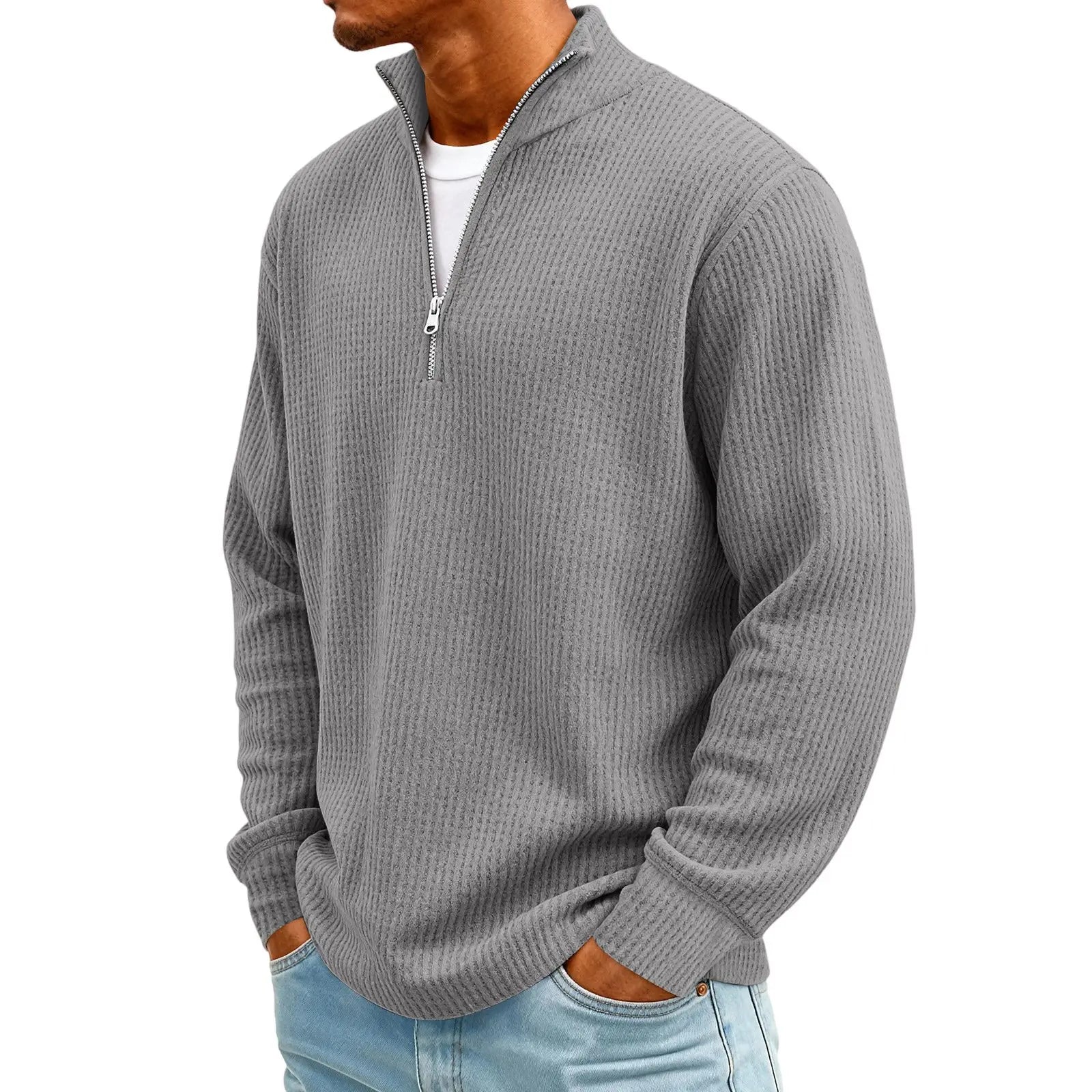 New Sweatshirts For Men Spring Waffle Long-sleeved T-shirt Men&