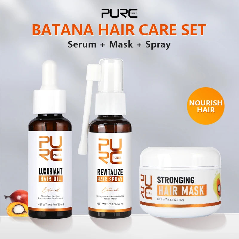 PURC Batana Hair Growth 1-3pcs Set Nourishing Anti Hair Loss Hair Oil &amp; Spray &amp; Mask Treatment Rosemary Oil Biotin Hair Care Set