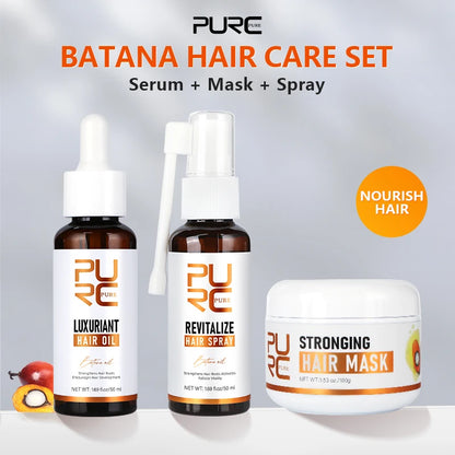 PURC Batana Hair Growth 1-3pcs Set Nourishing Anti Hair Loss Hair Oil &amp; Spray &amp; Mask Treatment Rosemary Oil Biotin Hair Care Set