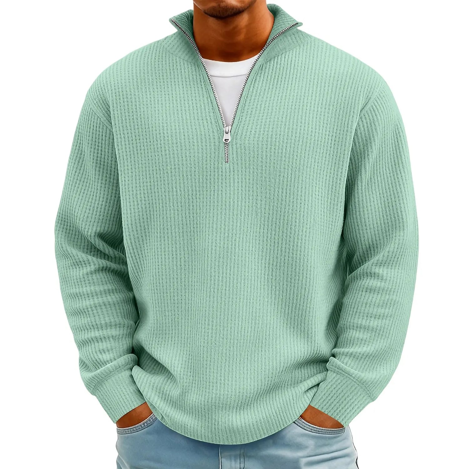New Sweatshirts For Men Spring Waffle Long-sleeved T-shirt Men&