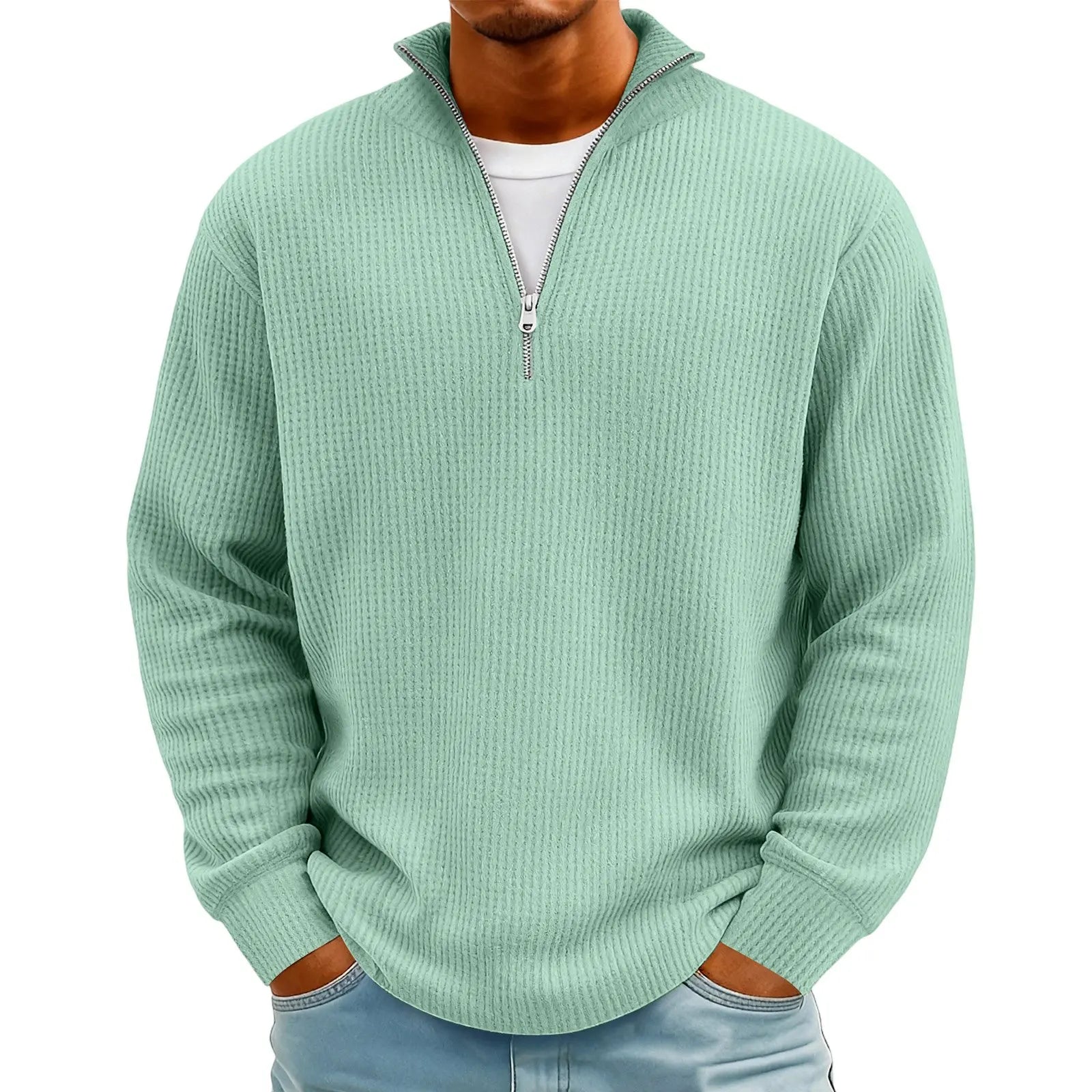 New Sweatshirts For Men Spring Waffle Long-sleeved T-shirt Men&