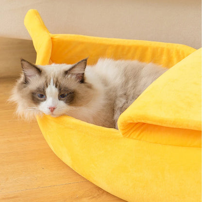 Banana Cat Bed House Cute Plush Warm Winter Pet Bed
