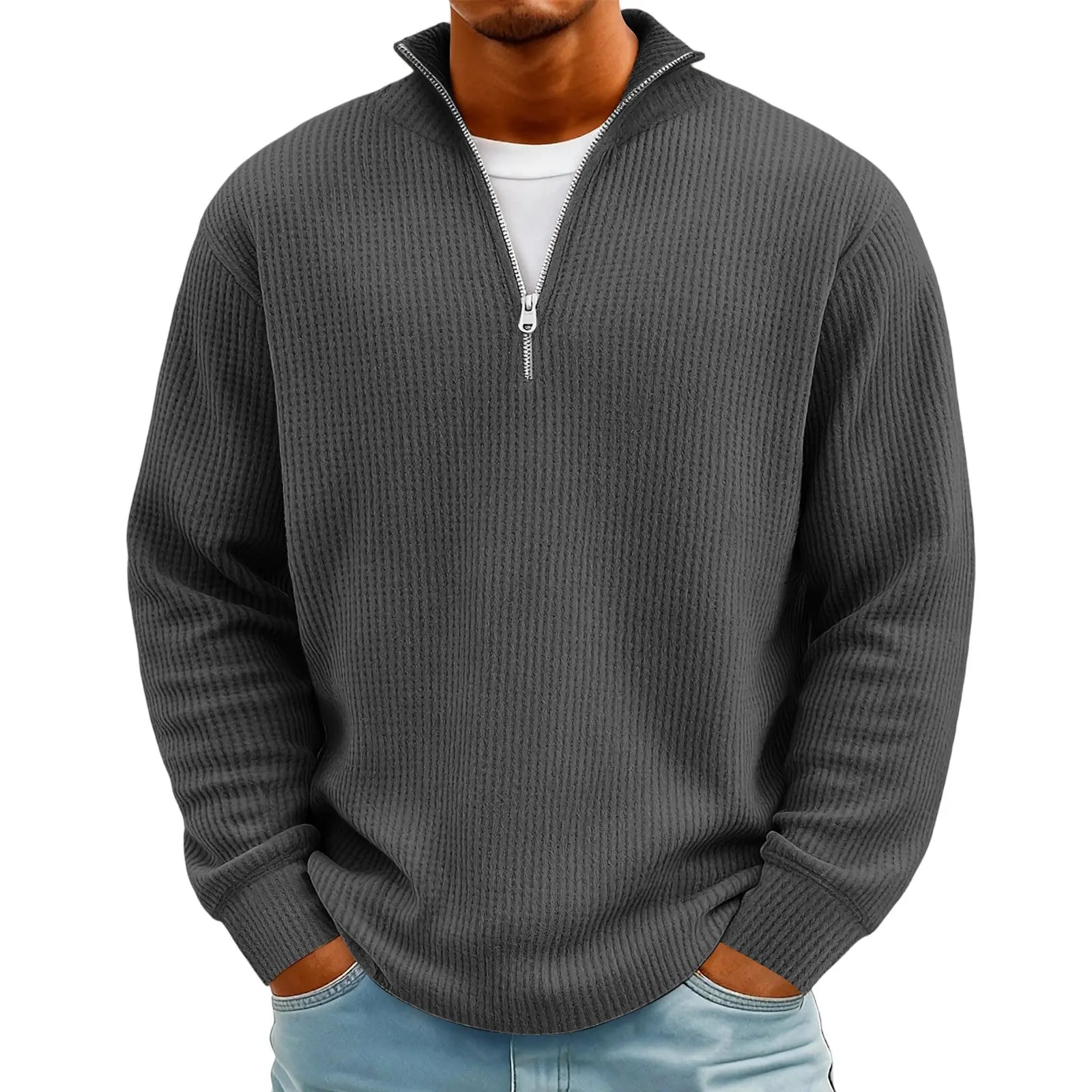 New Sweatshirts For Men Spring Waffle Long-sleeved T-shirt Men&