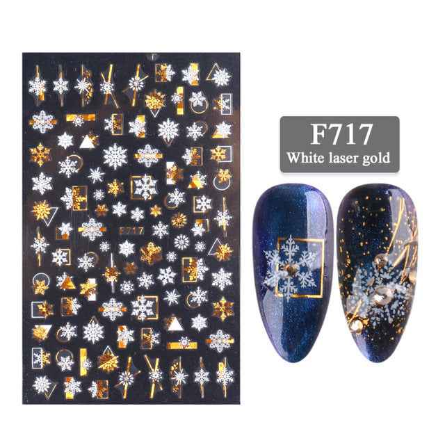 New Nail Stickers 3D Christmas Series Two-color Golden Laser Snowflake Thin Stickers Nail Art Design Nail Art Stickers
