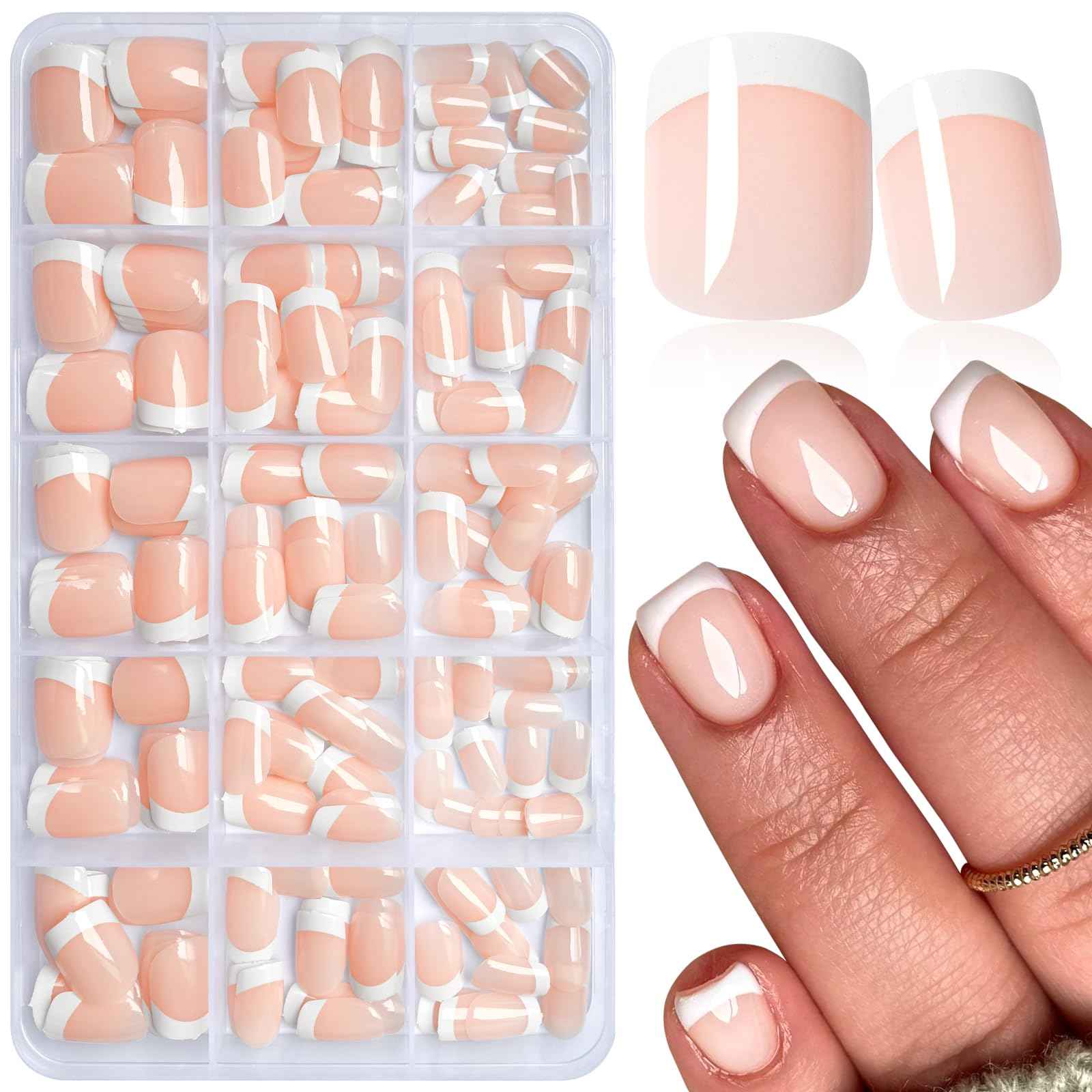 AddFavor White French Tip Press on Nails Short - 240pcs Nude Extra Short Square Fake Nails Square Nails Press on Acrylic Nail Extension Nails Art DIY